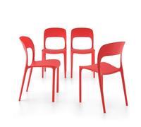 MOBILI FIVER, Chaise Amanda, Lot de 4, Rouge, Polypropylène, Chaise pour Cuisine, Jardin, Salon