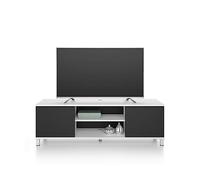 Mobili Fiver, Meuble TV Rachele, Frêne Blanc - Frêne Noir, 150 cmx42 cmx48 cm, Meuble TV Design pour TV jusqu'à 65'' TV, Made in Italy