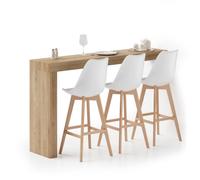 MOBILI FIVER, Péninsule Evolution 180x40, Chêne Clair, Table Haute de Cuisine pour 3 Personnes, Made in Italy
