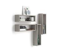 MOBILI FIVER, Set de 4 Cubes muraux, Iacopo, en mélaminé, Gris Béton, Mélaminé, Étagères murales Cubes pour Cuisine et Salon, Made in Italy