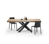 MOBILI FIVER, Table Extensible Emma 140(220) x90 cm, Chêne Clair avec Pieds Croisés Noirs, pour 6-10 Personnes, Table Extensible pour Cuisine, Salon, Made in Italy