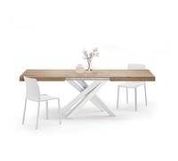 MOBILI FIVER, Table Extensible Emma 160(240) x90 cm, Chêne Clair avec Pieds Croisés Blancs, pour 6-10 Personnes, Table Extensible pour Cuisine, Salon, Made in Italy