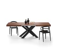 MOBILI FIVER, Table Extensible Emma 160(240) x90 cm, Noyer avec Pieds Croisés Noirs, pour 6-10 Personnes, Table Extensible pour Cuisine, Salon, Made in Italy