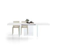 MOBILI FIVER, Table Extensible Lia 160(240) x90 cm, Blanc béton avec Pieds en Verre Extra-Clair, pour 6-10 Personnes, Table Extensible pour Salon, Made in Italy