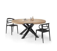 MOBILI FIVER, Table Ronde Extensible Emma, 120-160 cm, Chêne Clair, avec Pieds Noirs croisés, pour 4-6 Personnes, Table Extensible pour Cuisine, Salon, Made in Italy