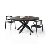 Mobili Fiver, Table Ronde Extensible Emma, Noyer américain, avec Pieds Noirs croisés, Made in Italy 120 cm x 120 cm x 74 cm