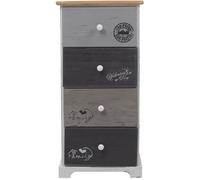 Rebecca Mobili Chiffonnier 4 Tiroirs, Commode Vintage, pour Chambre Salle de Bain, Bois de Paulownia, Blanc Gris - Dimensions: 72 x 35 x 27 cm (HxLxL) - Art. RE4333
