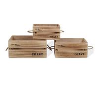 Mobili Rebecca Lot de 3 Boites Caisses Bois Natural Shabby Vintage 17x36x25