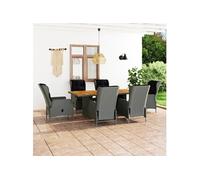 Mobilier à dîner 7 pcs avec coussins Résine tressée Gris clair