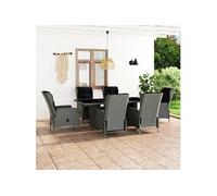 Mobilier à dîner 7 pcs avec coussins Résine tressée Gris clair