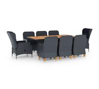 Ensemble à manger 9 pcs avec coussins résine tressée gris foncé