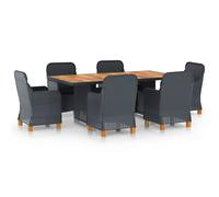 Ensemble à manger d extérieur et coussins 7 pcs résine tressée