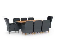 Ensemble à manger 9 pcs avec coussins résine tressée gris foncé