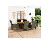 Mobilier à Dîner de Jardin 7 pcs et Coussins Salon de Jardin Ensemble de Salle à Manger Table et Chaises d'Extérieur Résine Tressée Marron