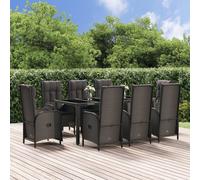 vidaXL Salon de jardin 9 pièces avec coussins noir poly rotin