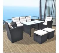 Mobilier à dîner de jardin - Résine tressée - Noir - 6 pièces - Coussins confortables - Acier laqué