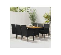 vidaXL Mobilier à Dîner d'Extérieur 7 pcs Ensemble de Salle à Manger de Patio Table et Chaises de Repas Jardin Terrasse Résine Tressée Noir Noir