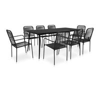 Mobilier À Dîner D'extérieur 9 Pcs Corde En Coton Et Acier Noir Vidaxl Vidaxl