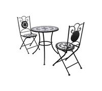 vidaXL Set de Bistro mosaïqué Table 60 cm et 2 chaises Noir/Blanc de Jardin
