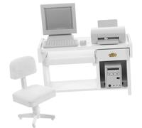 Mobilier de bureau détaillé à l'échelle 1/12 avec chaise de bureau en bois, imprimante miniature, affichage de scène de maison de poupée, espaces de travail
