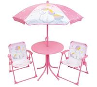 Mobilier de jardin - FUN HOUSE - Salon de jardin Licorne : Table H.46 x 46 cm, 2 chaises pliantes, parasol H.125 x100 cm
