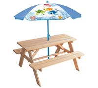 Mobilier De Jardin - Fun House - Table Pique-Nique En Bois Ma Petite Carapace H.53xl.95xp.100 Cm Avec Parasol Tortue H.125x100 Cm