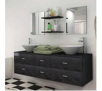 Mobilier de salle de bain - vidaXL - 7 pcs - Noir - Double vasque - Suspendu