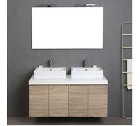 MOBILIER DE SALLE DE BAINS 120CM AVEC 4 PORTES CHÊNE NATUREL DOUBLE VASQUE | VALENTINA