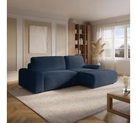 Mobilier-Deco Bali - Canapé d'angle Convertible avec Coffre en Velours côtelé épais Bleu - Angle Droit
