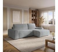 Mobilier-Deco Bali - Canapé d'angle Convertible avec Coffre en Velours côtelé épais Gris Clair - Angle Droit