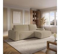Mobilier-Deco Bali - Canapé d'angle Convertible avec Coffre en Velours côtelé épais Taupe - Angle Droit