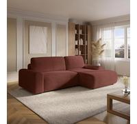 Mobilier-Deco Bali - Canapé d'angle Convertible avec Coffre en Velours côtelé épais Terracotta - Angle Droit