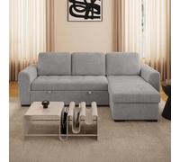 Mobilier-Deco Emeline - Canapé d'angle réversible Convertible avec Coffre en Velours côtelé Gris Clair