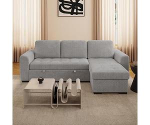 Mobilier-Deco Emeline - Canapé d'angle réversible Convertible avec Coffre en Velours côtelé Gris Clair