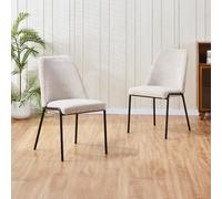 Mobilier-Deco JADHA - Lot de 2 chaises en Tissu Bouclette Beige Pieds en métal Noir