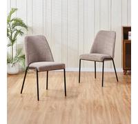 Mobilier-Deco JADHA - Lot de 2 chaises en Tissu Bouclette Taupe Pieds en métal Noir