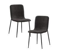 Mobilier-Deco Leonor - Lot de 2 chaises en Tissu Bouclette Gris foncé Pieds en métal Noir