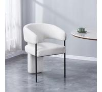 Mobilier-Deco Merla - Chaise Tissu Bouclette Blanc Pieds en métal Noir
