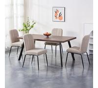 Mobilier-Deco ZERA - Lot de 4 chaises en Tissu Bouclette Beige Pieds en métal Noir