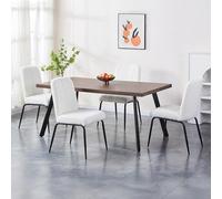 Mobilier-Deco ZERA - Lot de 4 chaises en Tissu Bouclette Blanc écru Pieds en métal Noir