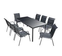 Vidaxl Mobilier De Salle À Manger D'extérieur 9 Pcs Acier Noir Noir