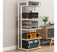 Mobilier HiFi mobile avec roulettes à 3/4/5 niveaux - Meuble TV en bois et métal pour imprimante - Table auxiliaire pour la maison et le bureau (noir + teck 50 cm)
