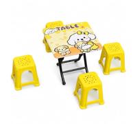Mobilier Maison Poupée, Table Tabouret, carrée Jaune