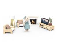 Mobilier miniature - SPEEDY MONKEY - Salon de la maison de poupée lapin - Beige - Bois & tissu - 8 pièces