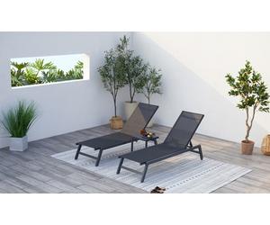 Mobilier Pérou : Lot de 2 transats / Gris foncé et noir