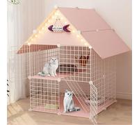 Mobilier pour Chat, dormeur pour Chat, Cage for Chat à 2 Niveaux, Niche d'intérieur for Chat, Villa for Chat, Grande Maison Amovible for Chat for 1 à 2 Chats(Pink)