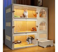 Mobilier pour chat, dormeur pour chat, Enclos for chat d'intérieur avec bac à litière, cage for chat, grande villa interactive à 3 niveaux, chenils for animaux de compagnie, installation facile, facil