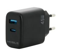 Mobilis Chargeur secteur 45W GaN – 1x USB‑A & 1x USB‑C – Charge rapide PC, tablette, smartphone
