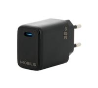 Mobilis 001380 : Chargeur Secteur Universel USB-C 25W PPS Noir - Europlug Type C, Charge Rapide, 78x40x27mm, 52g