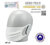 MOBILIS - 6 Masques UNS Cat.1 Grand Public Filtration Supérieure à 90%, 50 Lavages, OEKO-TEX Standard 100, Blanc